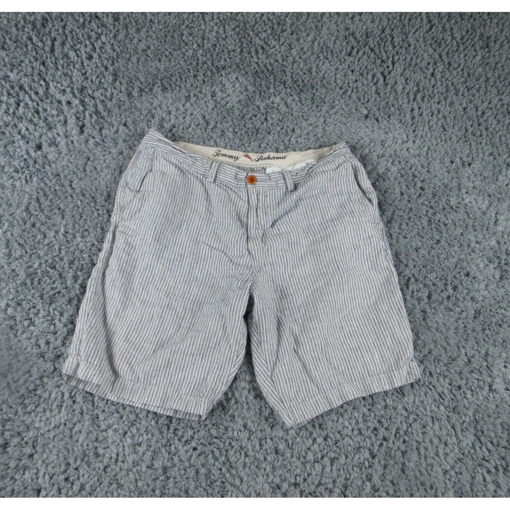 Tommy Bahama Shorts Mens 35 Blue Striped Linen Chino 34x9*